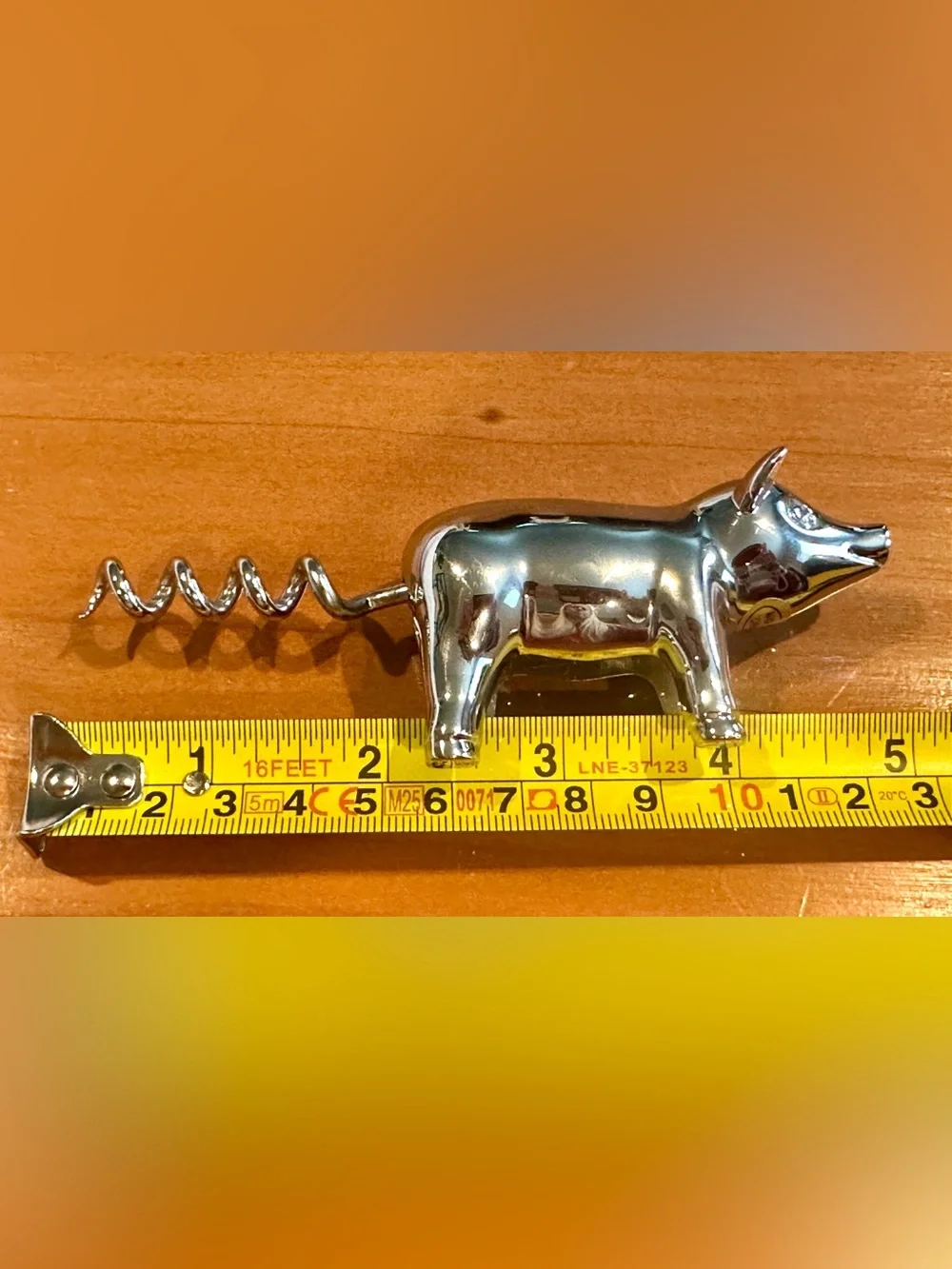 Chrome Silver Metal Figural Pig Wine Bottle Opener Tail Corkscrew Barware - Cute